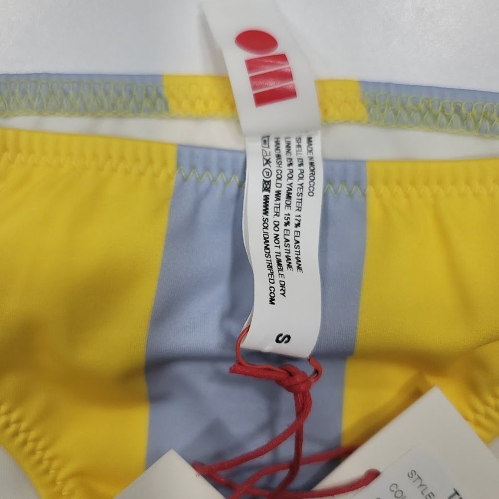 Solid & Striped Elle Bikini Bottoms In Light Blue/ Tweety Stripe Size Small - Picture 4 of 8